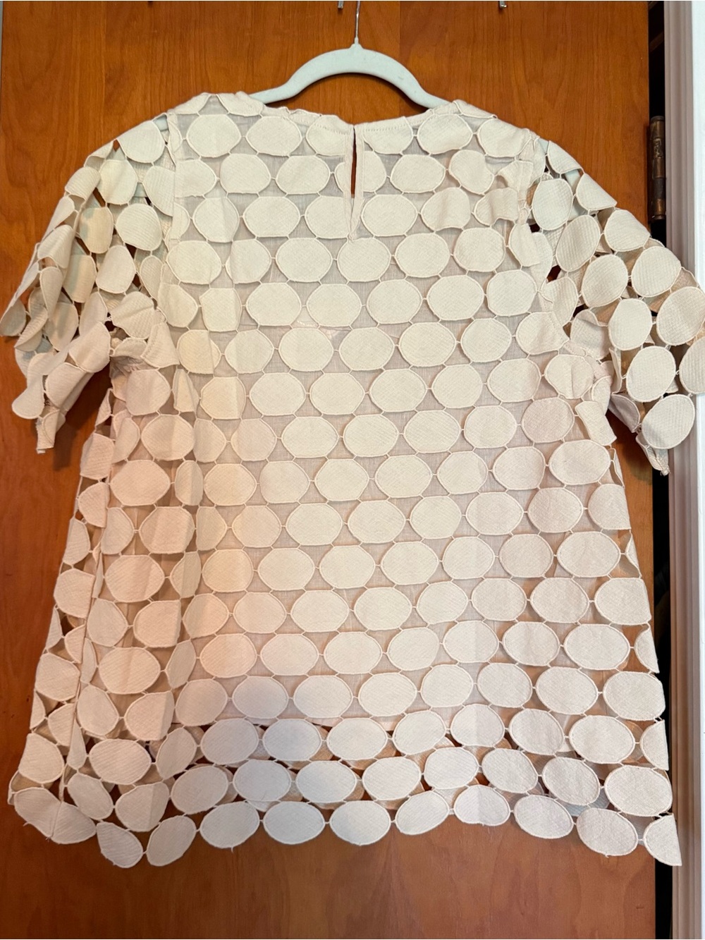 Umgee Cream Circle Eyelet Short Sleeve Blouse - Picture 2 of 2